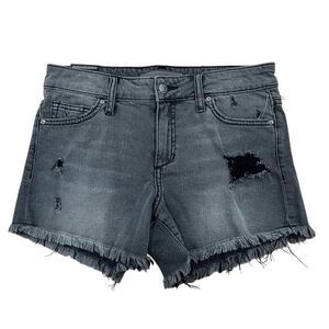 Joe's Cut-off Shorts Women's 26 Black Denim Distressed Mid-Rise Zip Fly Stretch